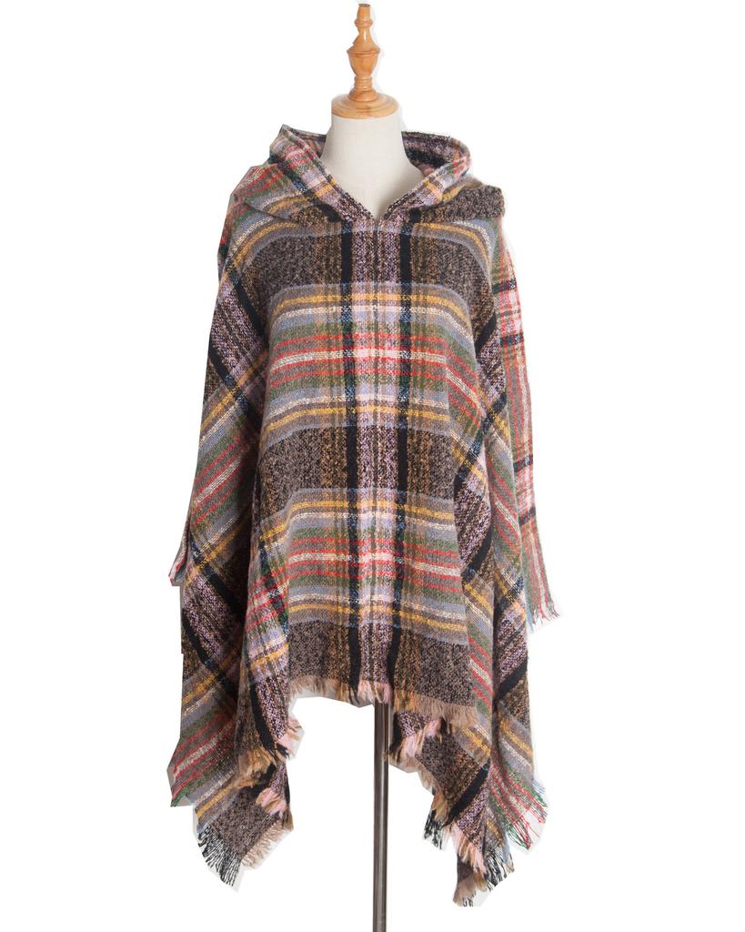 Nuovo pullover spinato primaverile e autunnale con cappello a quadri, mantello e scialle