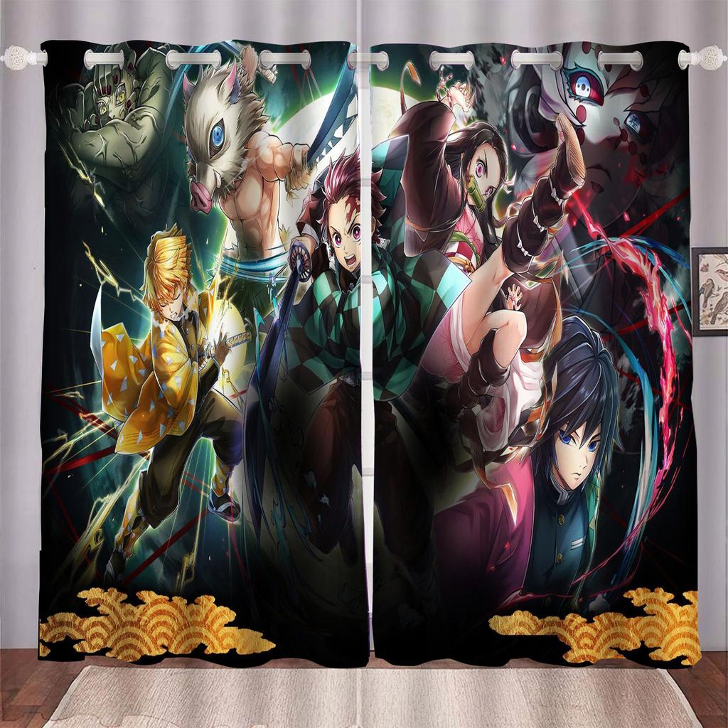 Demon Slayer Cartoon Anime Dustproof  Balcony Screen Curtains For Living Room Bedroom Blackout Curtains Polyester Home
