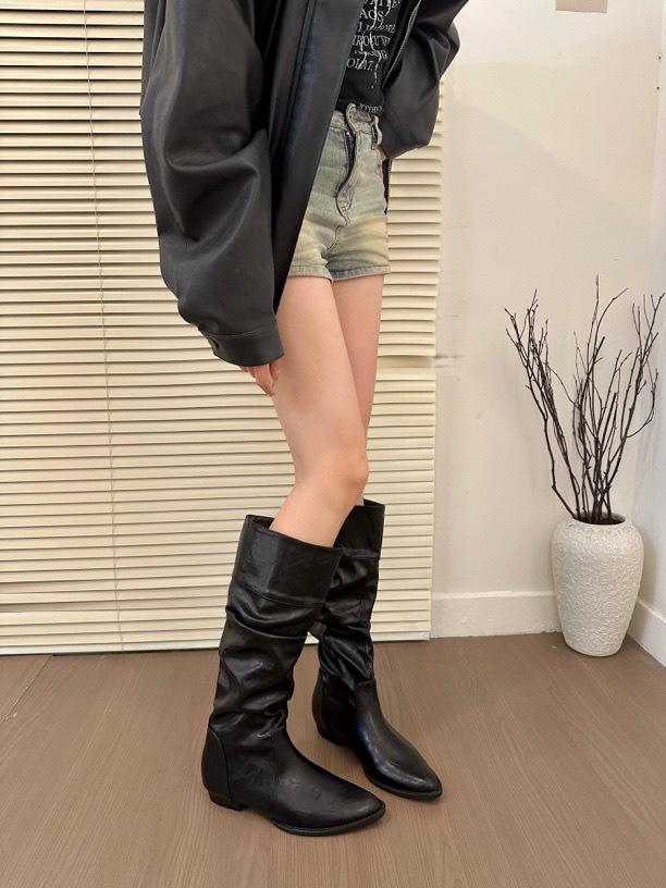 North Island Daughter! Korean Version Three-wear Pointed Inner Height-increasing Stacking Boots Pleated Flat Boots