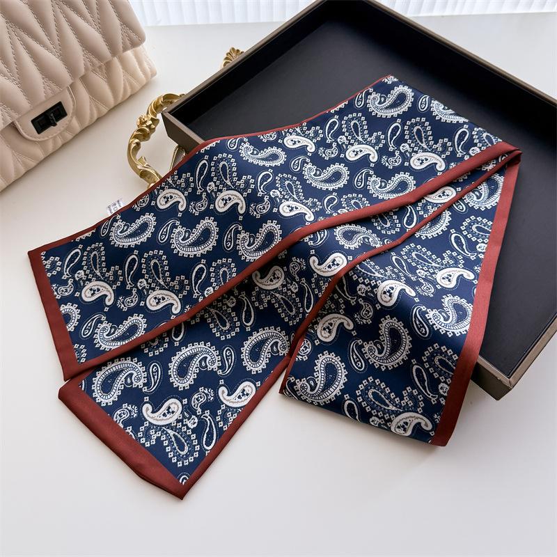 Double-Layered Paisley Scarf For Spring Summer Small Silk Scarf Women Tie Bag Headband Printing Hairband Neckerchief Ribbon