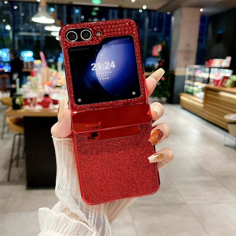 

Shiny Rhinestone Glitter Galvanized Hinged Phone Case For Samsung Z Flip 7 FE Galaxy Z Flip 6 5 4 Slim Bling Protection Cover Galaxy Z Flip7 FE