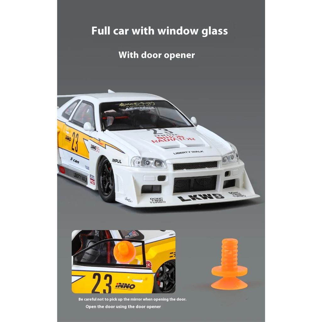1/24 Scale Nissan GTR Skyline Alloy Car Model W/Authentic Sound Effects - Premium Toy for Kids and Collectors, Fast Furious Inspired