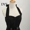 Ärmelloses Damenkleid Abend Schnürung Neckholder A-Linie Großer Schwung Rückenfrei Aus Retro Dame Schulter Unifarben Cocktailparty Hochzeit Midi