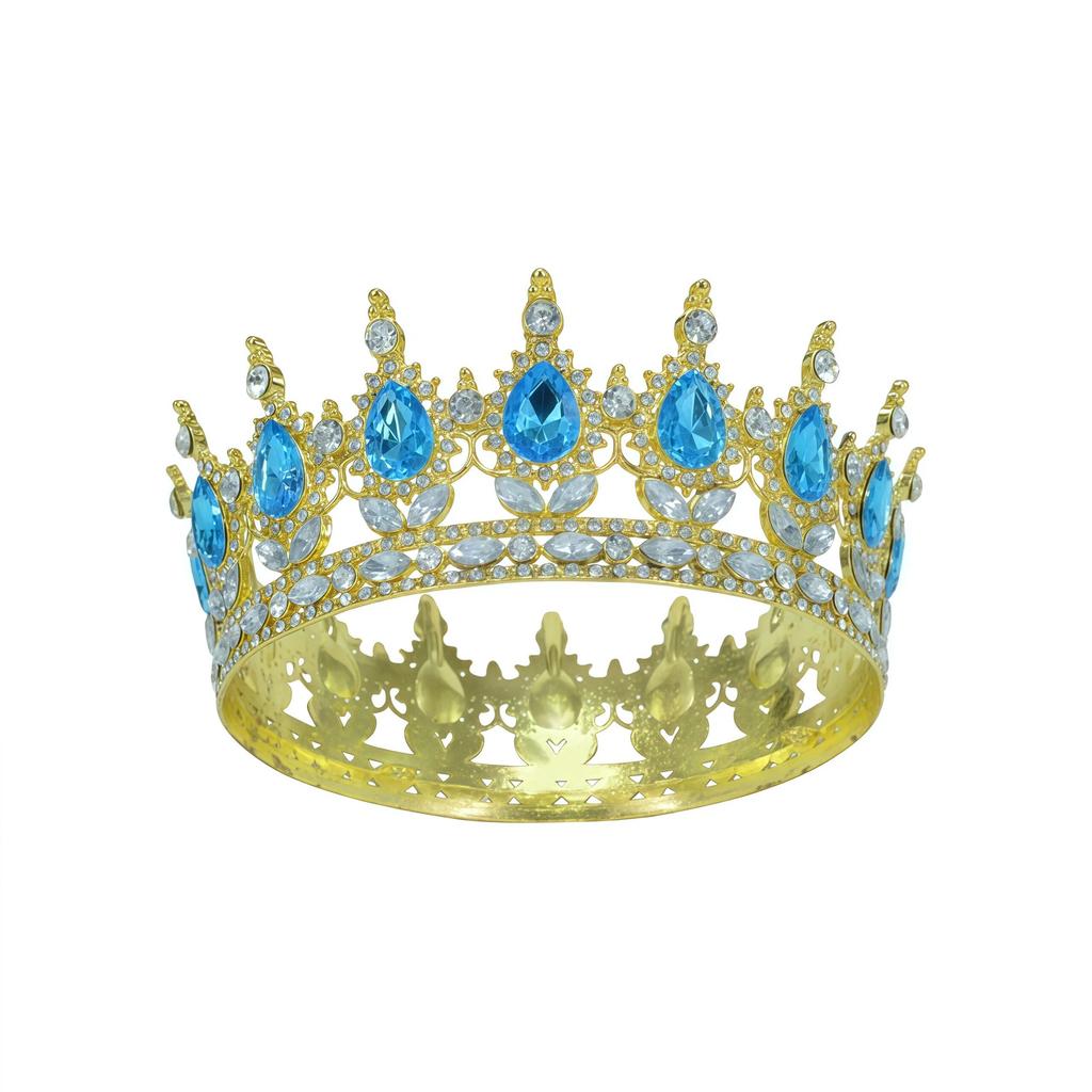 European and American Baroque Bridal Round Crown Party Dance Princess Tiara Birthday Crown Crystal Hair Accessories for Women