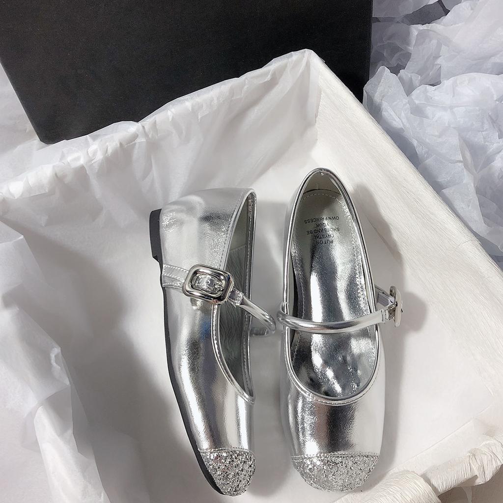 Retro Französische flachsohlige Einzel-Schuhe Koreanische Version Pailletten mit weicher Sohle Flachmündige Mary Jane Schuhe Damen 2025 Herbst und Sommer neue Modelle