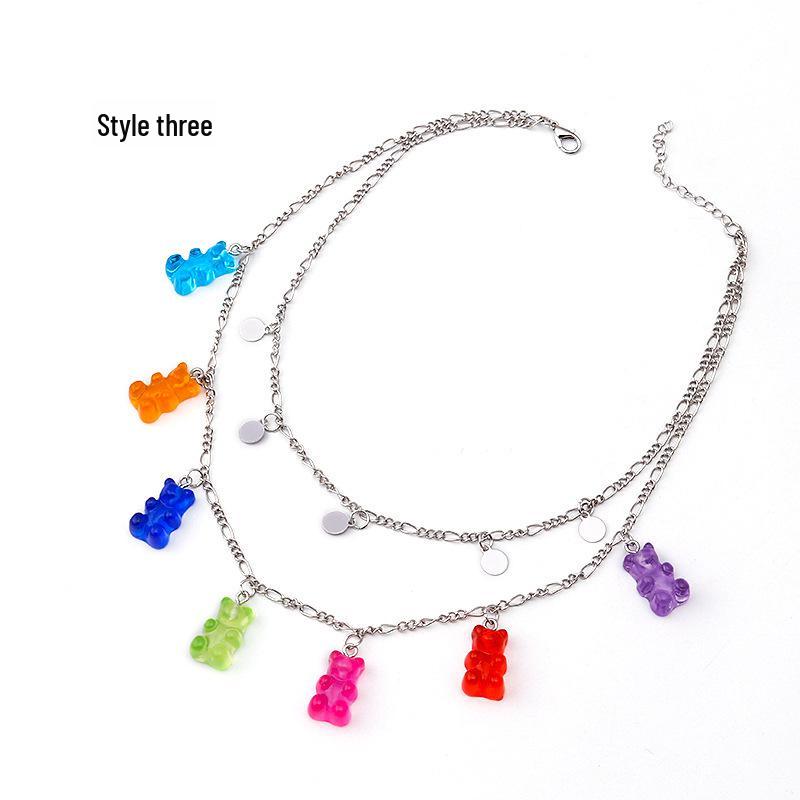 Bunte Bärenanhänger-Halskette: Süßer Harzschmuck für Frauen