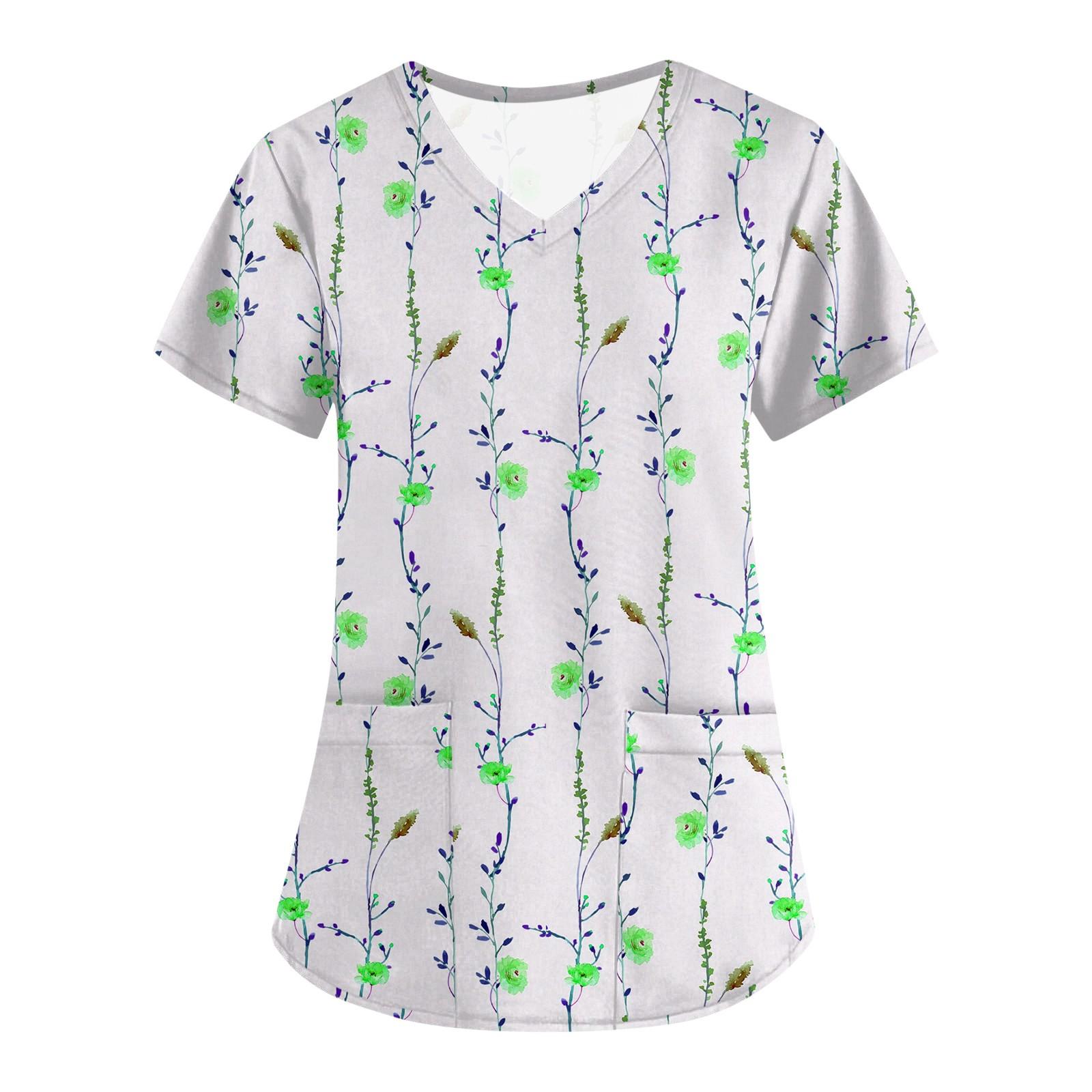 Женские топы с короткими рукавами и v-образным вырезом с цветочным принтом — фото 5