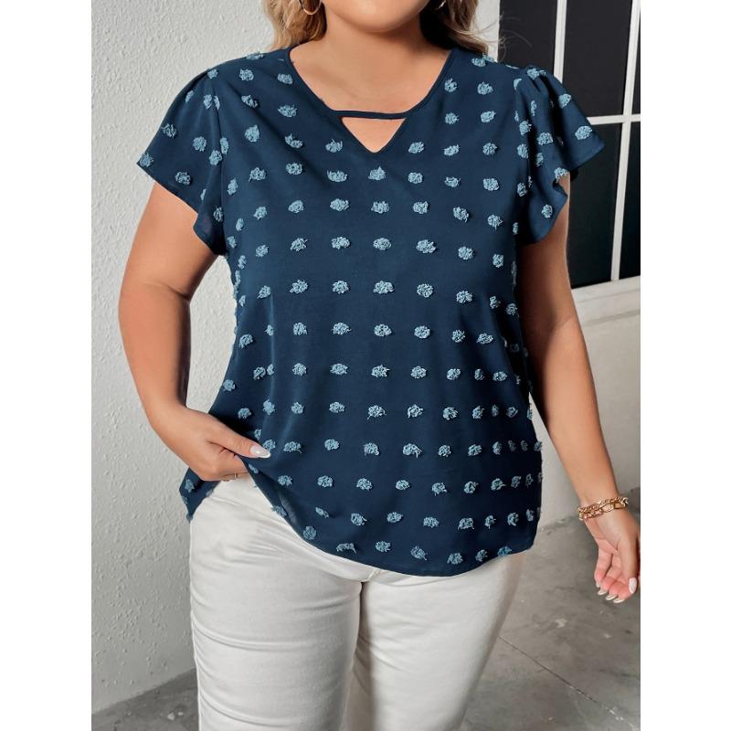 Dámská móda plus size Nový volný top s polovičním rukávem páví modré barvy