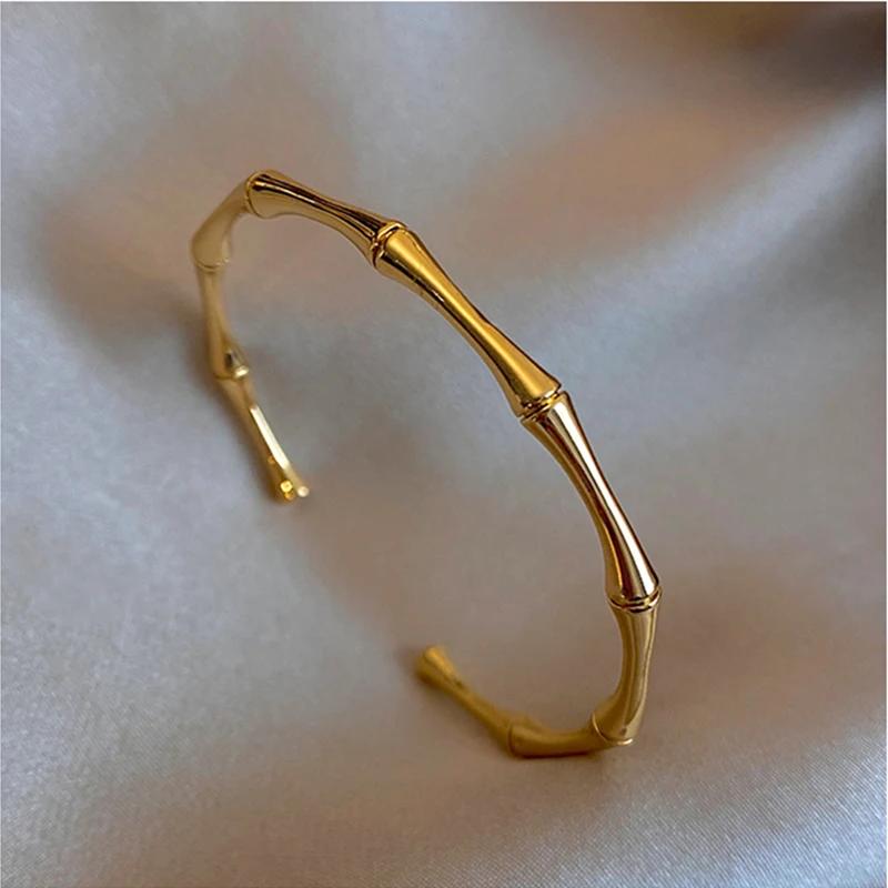 Stainless Steel Gold Color Bamboo Joint Bangles  Trend Bracelet for Women Men Romantic Party Gift Fashion Jewelry