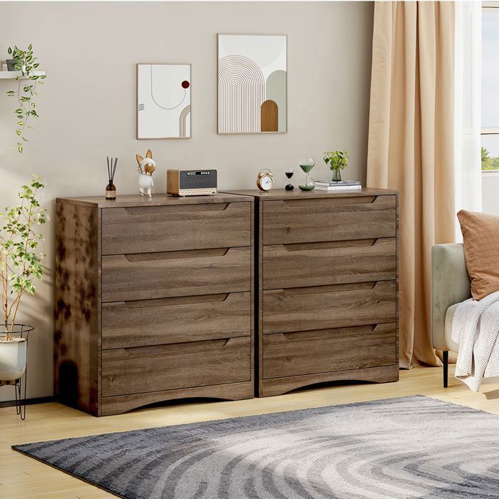Commode 4 Tiroirs - Bealife - Commode De Chambre - Marron - 71 X 41 X 82 Cm