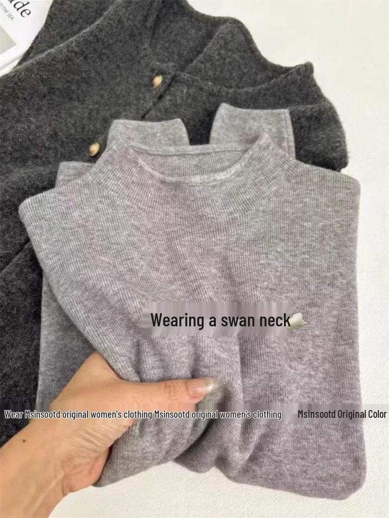 Elegant Purple Half-High Neck Knit Sweater for Women - Perfect for Autumn/Winter Layering