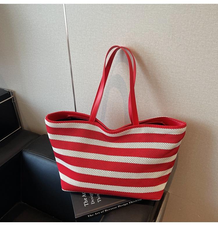 

Полосатая вязаная плетеная сумка женская большой вместимости новая летняя универсальная сумка через плечо сумка-тоут для поездок на работу красный