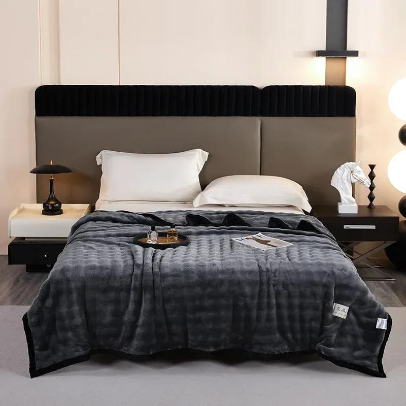 Soft Blankets Fluffy for Bed Cute Bubble Thick Throw Warm Winter Blanket Queen Size White Rabbit Plush Comfortable Sofa Blanket