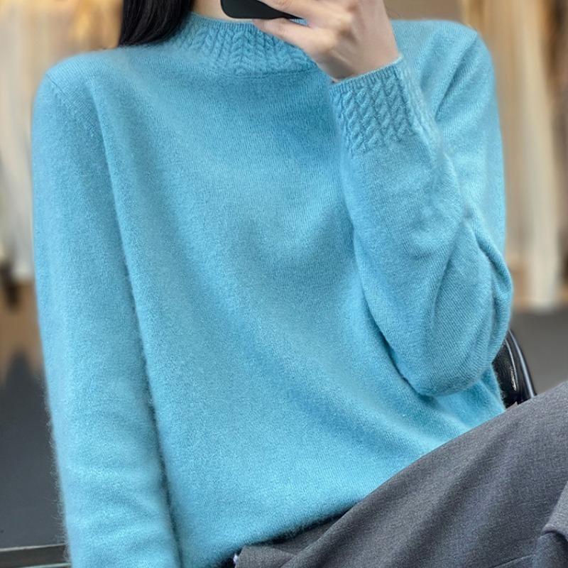 Half High Collar Base Autumn Knitted Sweater for Women Fashion Long Sleeve Loose Winter Pullovers Sweaters Women Casual Solid Ladies Knitwears 25656