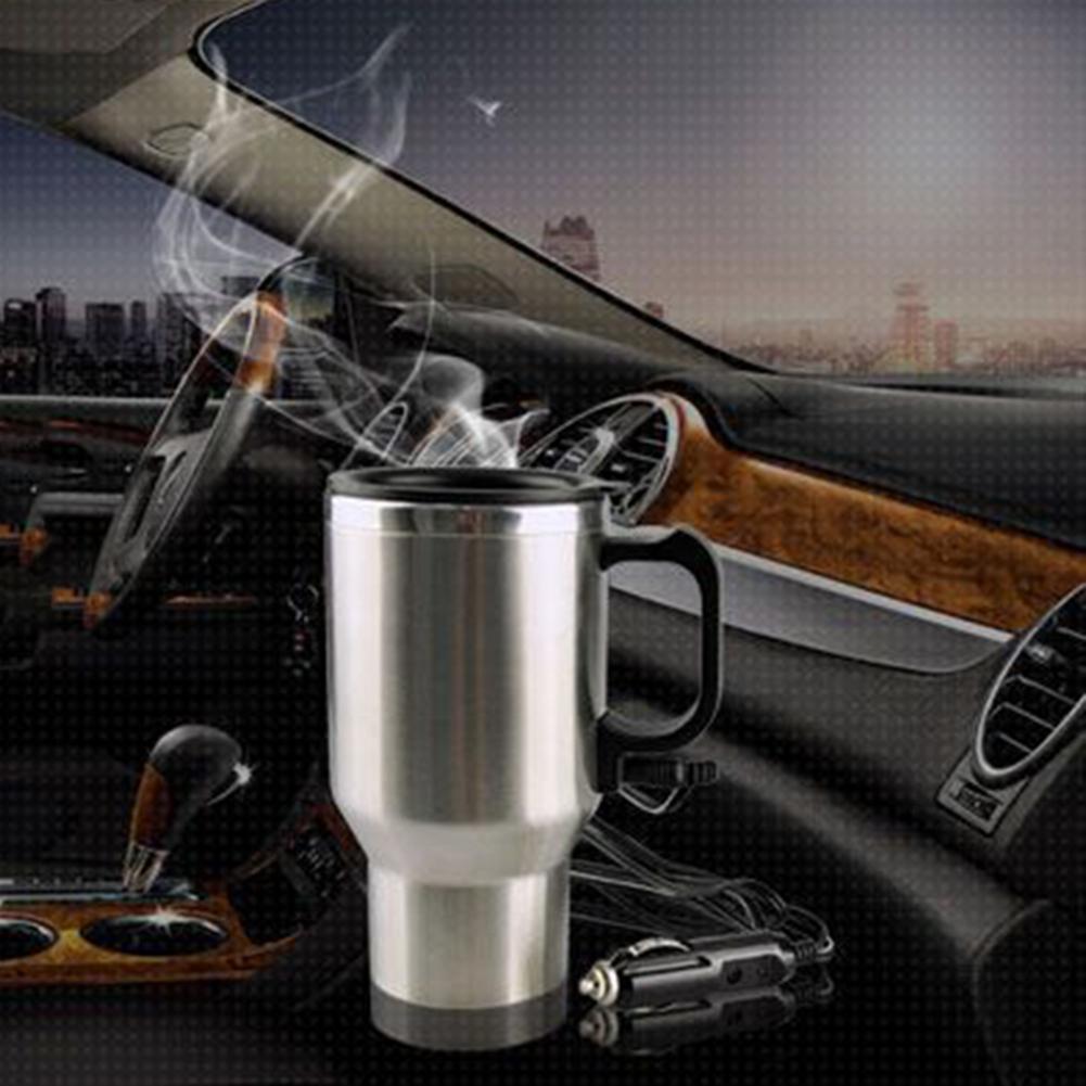 450ml Fahrzeug Beheizter Kaffeebecher mit Zigarettenanzünderstecker Edelstahl Heißwasserflasche 12V zum Erhitzen von Wasser, Kaffee und Tee