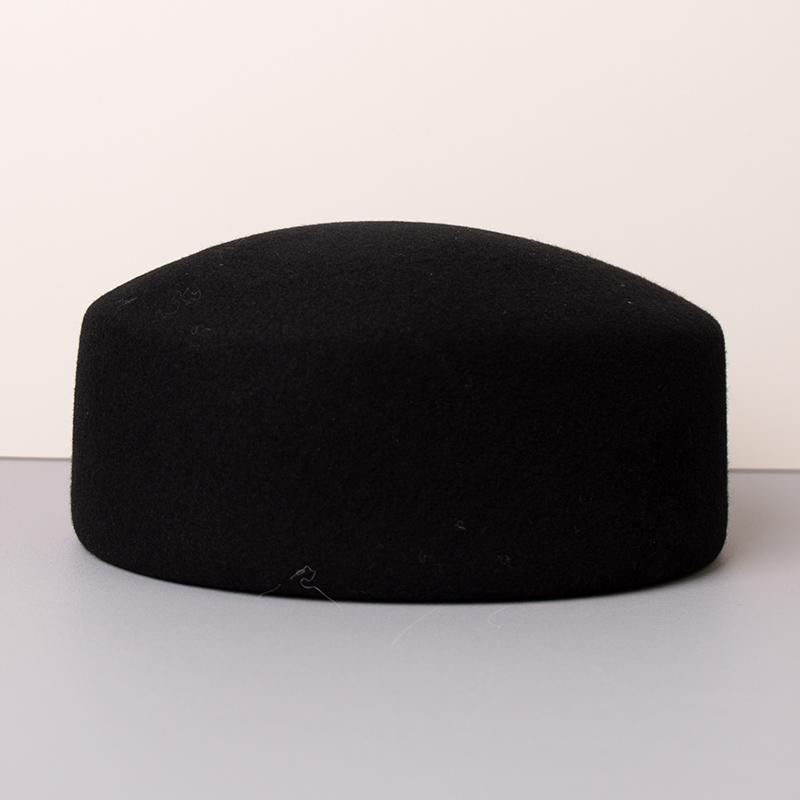 Hartschalen-Flachbarett Damen 100% Wolle Fedora Hüte Wärmer Winter Klassisch Fascinator Designer Hochzeits-Cocktailparty Pillbox Hut 56-58cm black