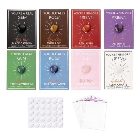 

Heart Shaped Faux Crystal Card Class Exchange Gift Set 28 Natural Polished Stones with Cards Valentine Day Party Favors 1 Set