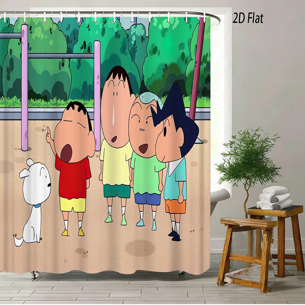 Crayon Shin-Chan The Movie Ora To Hakase No Natsuyasumi 2D Print Waterproof Shower Curtain, Blue Anime Bathroom Decor With Hooks