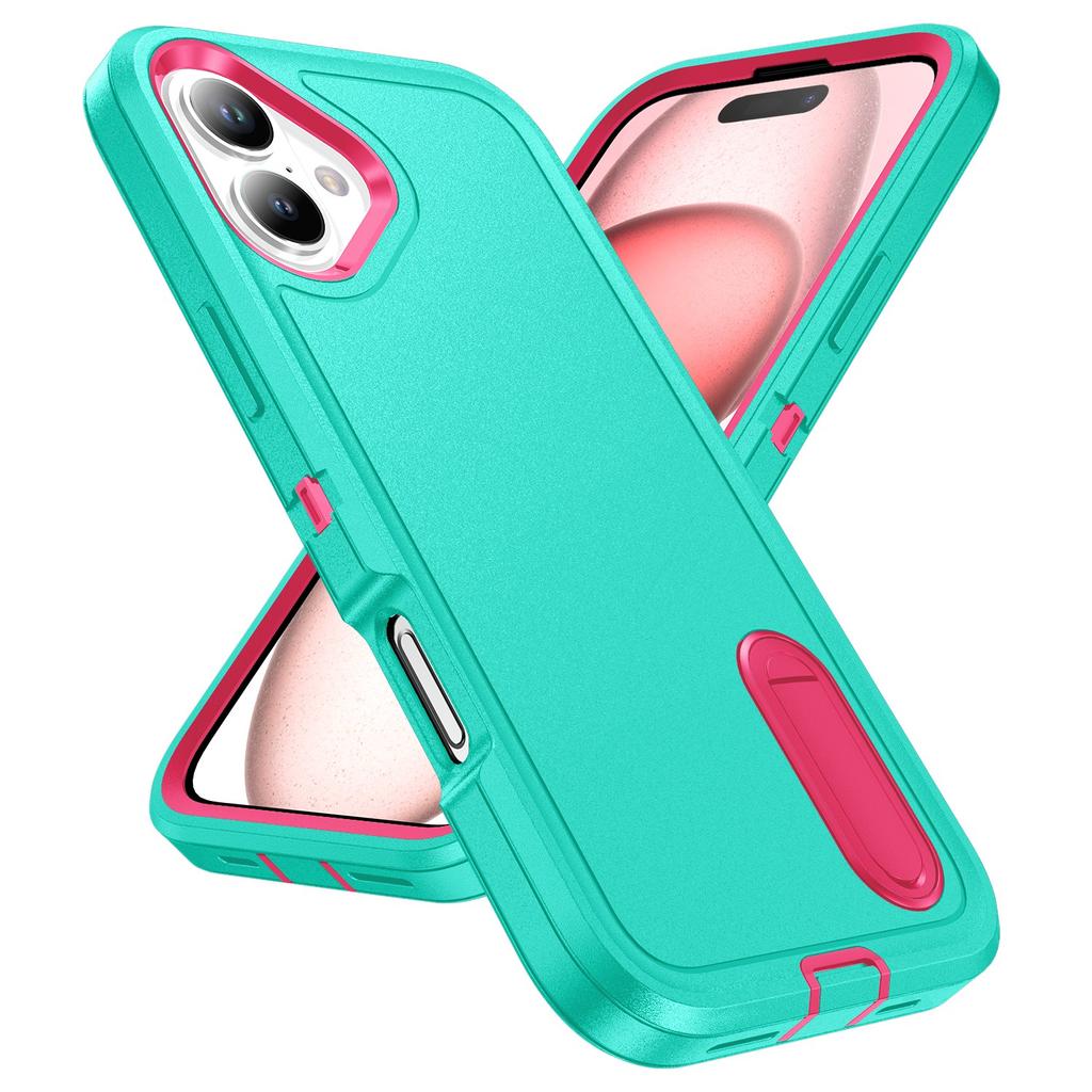 For iPhone 16 Case PC+Silicone+EVA Kickstand Drop-Proof Phone Cover