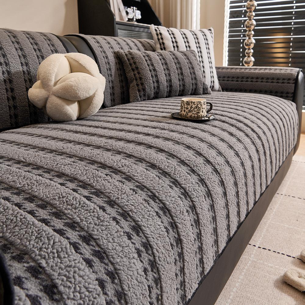 Luxury Couch Cover Fabric Extra Thick Straight Line Row Non Slip Lounge Sofa Pad Cover Cozy In Fall And Winter