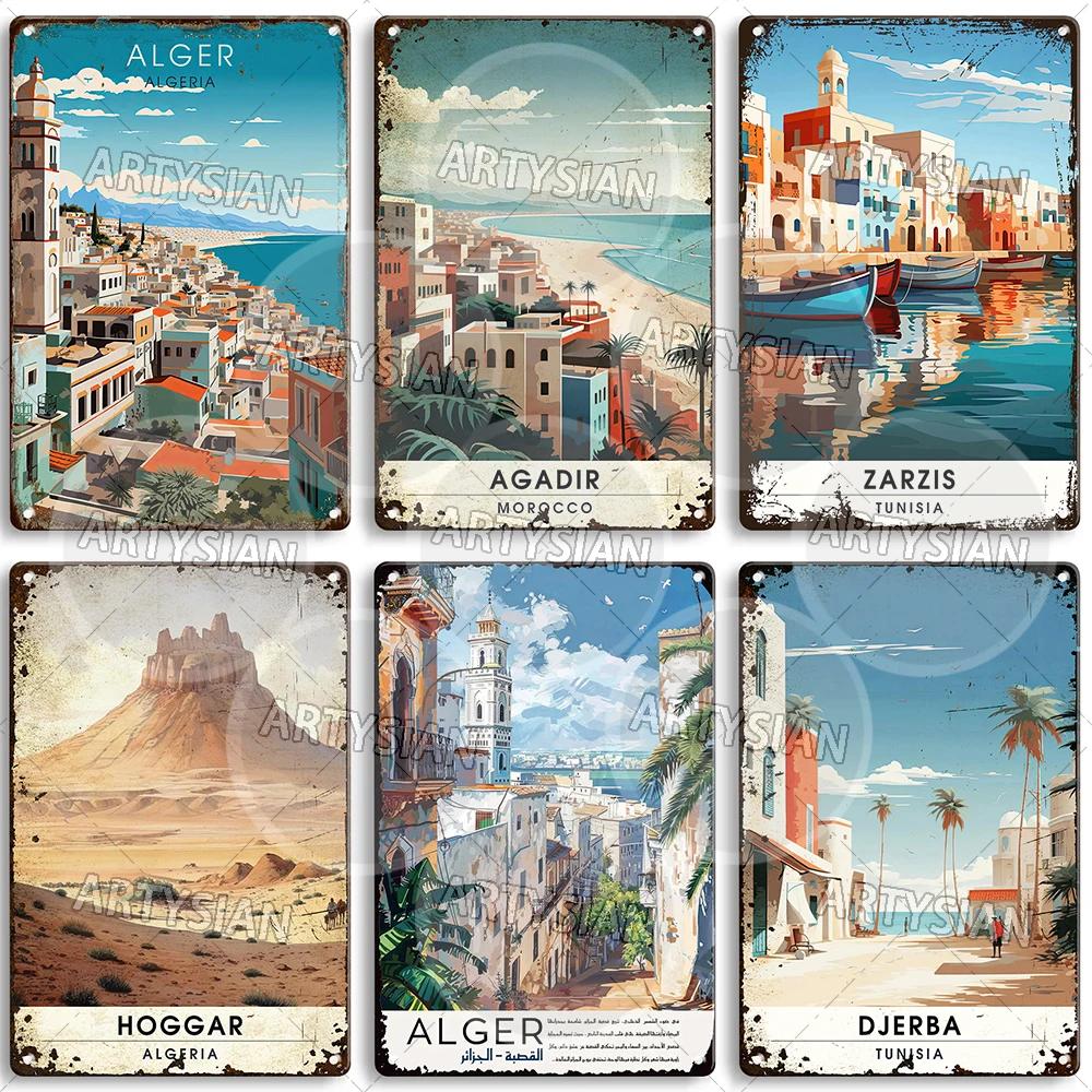 Maghreb Travel Cityscape Metal Sign Egypt Algiers Algeria Djerba Tunisia Marrakesh Morocco Alger Hoggar Oran Casablanca Agadir