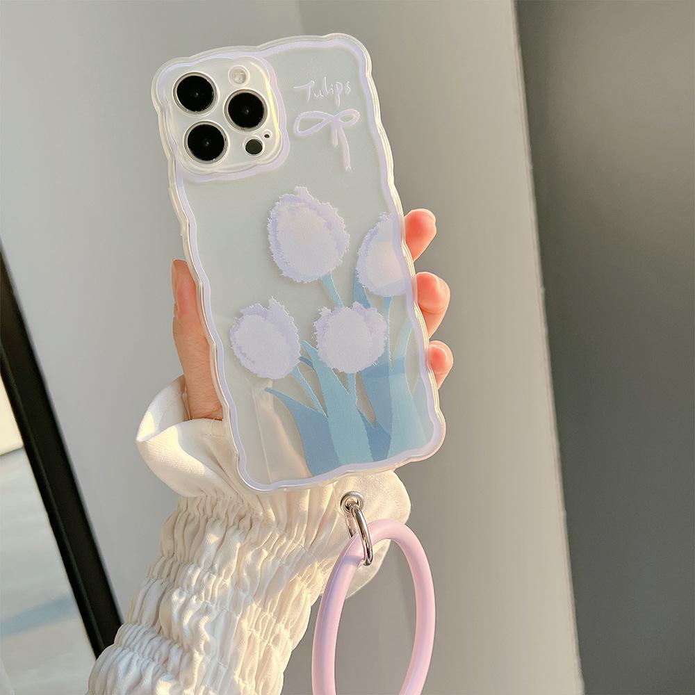 Purple Tulip IPhone 14 Apple 15 Mobile Phone Case 12 Silicone Ring 16 Suitable for 11 Hanging Ring 13promax Soft