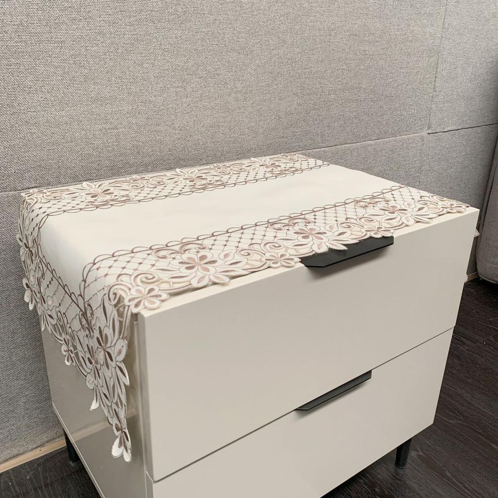 Bedside Table Cover, Nordic Style Simple Polyester Embroidered Tablecloth, Hand-Hollowed Multi-Purpose Cover