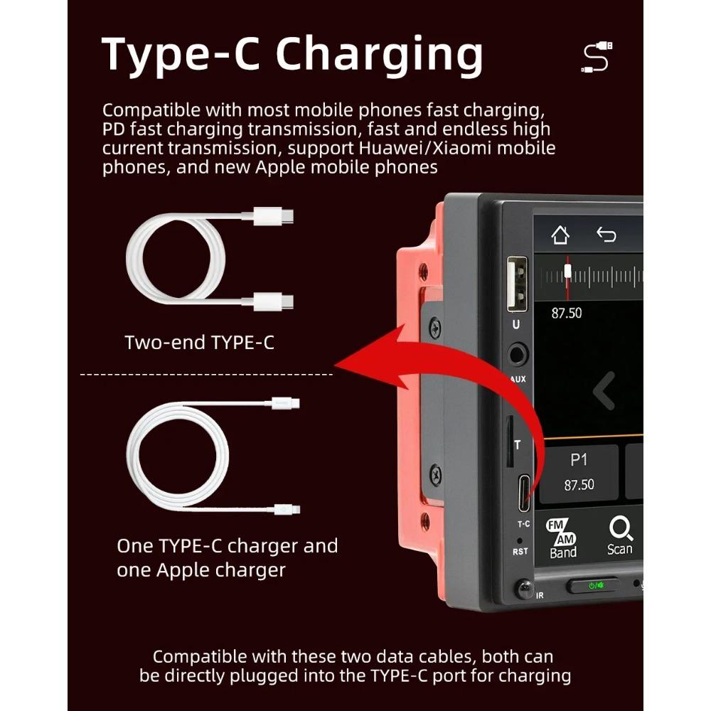 TOYOUSONIC 2 Din Autoradio Car Radio USB TF FM BT Type-C Carplay Android Auto Audio 7 Inch Touch Screen MP5 Multimedia Player