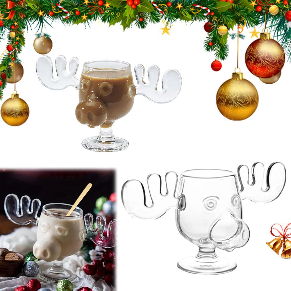 240ml 8oz Christmas Mug Christmas Reindeer Head Creative Elk Glass Milk Glass Wine Beer Water Juice Milk Glass