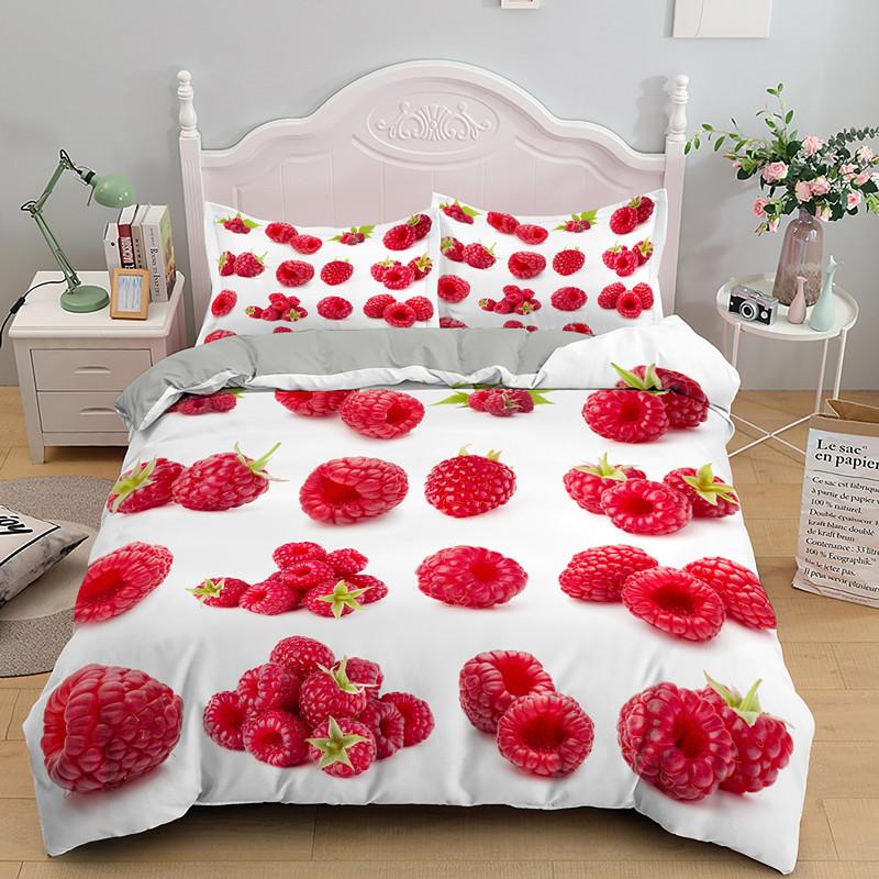 Fruit Raspberry Duvet Cover King Queen Double Size 3D Grapefruit Blueberry Print Soft Bedding Set 2/3pcs Polyester Quilt Cover