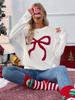 2025 Autumn/Winter Women's Bow Christmas Round Neck Long Sleeve Pullover Sweater
