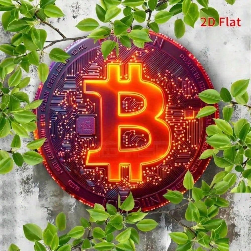 1PC Bitcoin Crypto Metal Wall Art Glitter Red Orange Sign Home Office Mining Decor