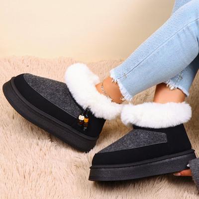 Black Faux Fur Snow Boots for Women Winter Short Plush Coldproof Warm Ankle Boots Woman Comfort Soft Sole Platform Botas Ladies