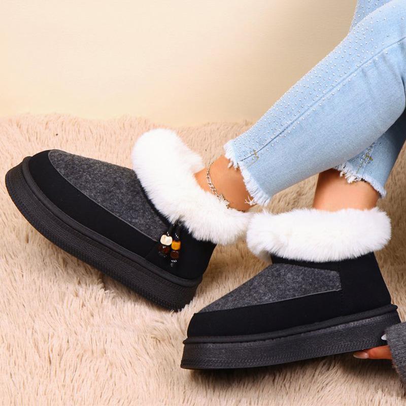 Fashion Black Faux Fur Snow Boots for Women Winter Short Plush Coldproof Warm Ankle Boots Woman Comfort Soft Sole Platform Botas Ladies