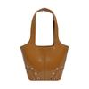 2025 Autumn & Winter New Glossy PU Bucket Large Capacity Shoulder Bags Solid Zipper Super Cool Exquisite Rivets Women's Handbags