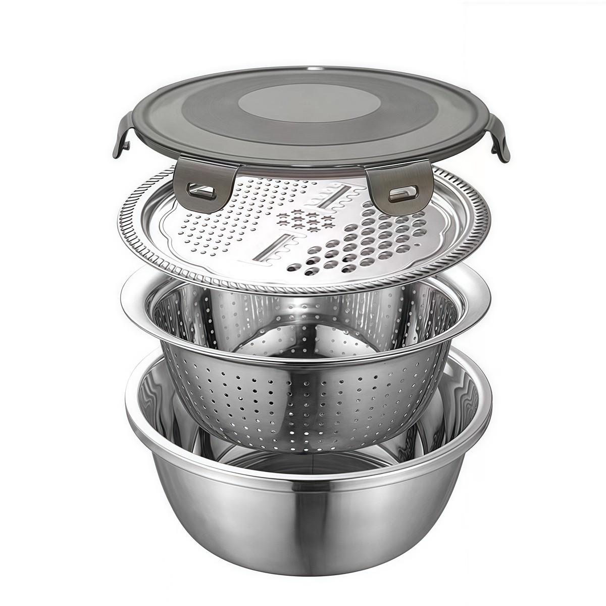 

Drain Bowl Set Stainless Steel Mixing Bowls Vegetable Grater With Lids