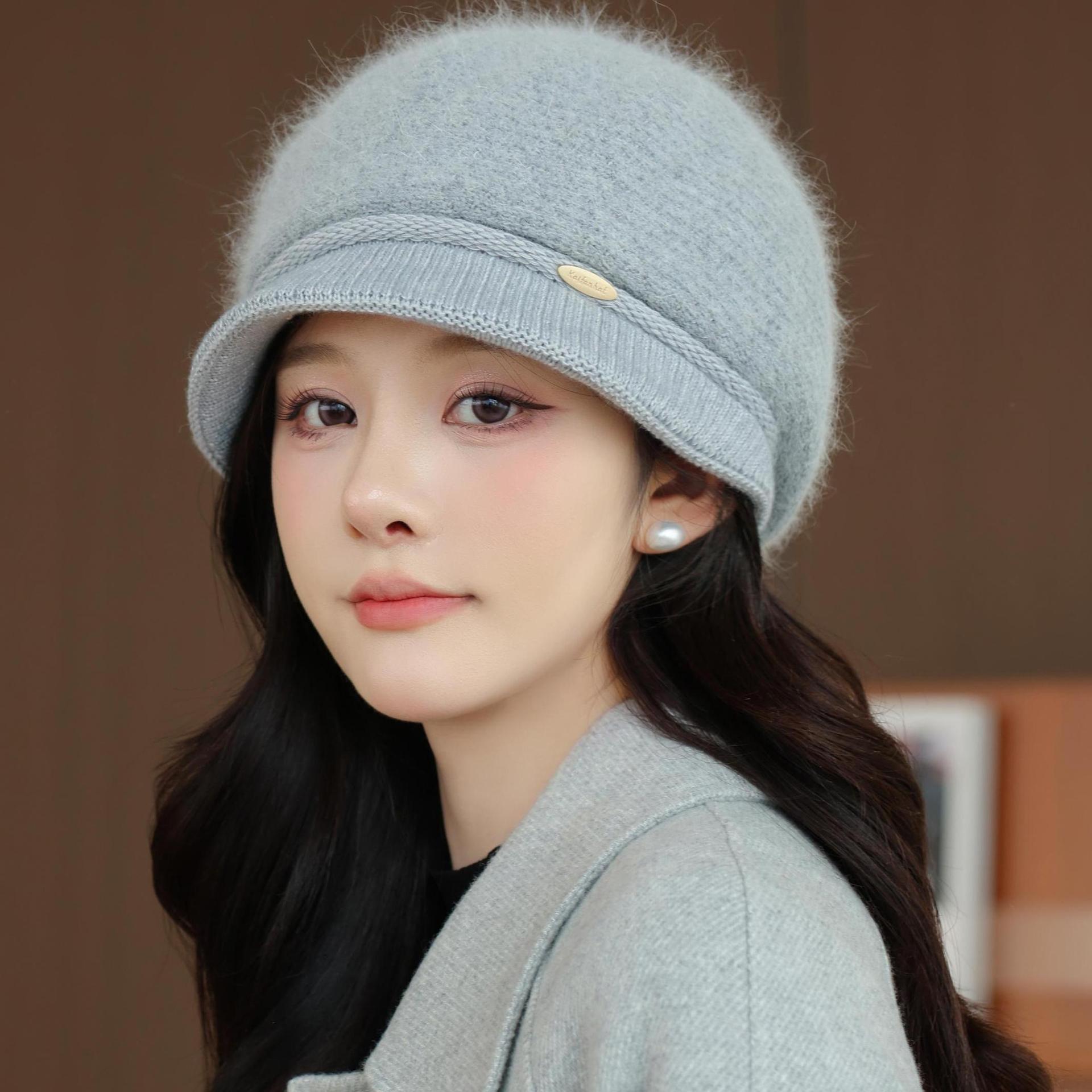 

New Middle aged and Elderly Ladies Rabbit Fur Knitted Basin Hat Autumn and Winter Outdoor Cycling Warm Woolen Hat for The Elderly One Size