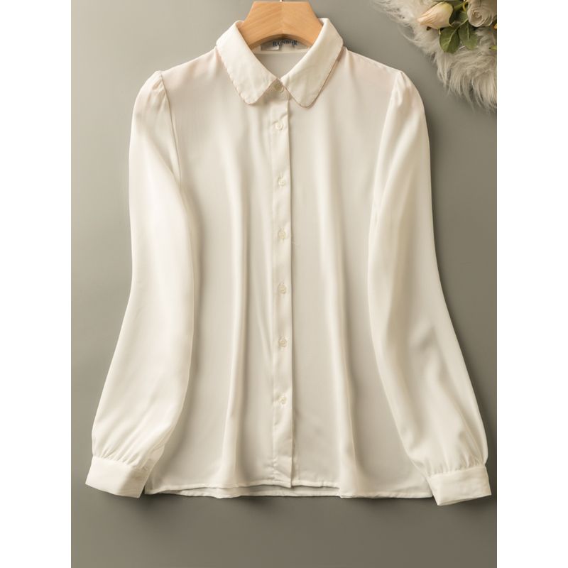 

Весна и Осень Экспортный K-стиль Новое поступление Молодежный Омолаживающий Повседневный Все-сочетаемый Отложной воротник Рукав три четверти Однобортная рубашка White All yards