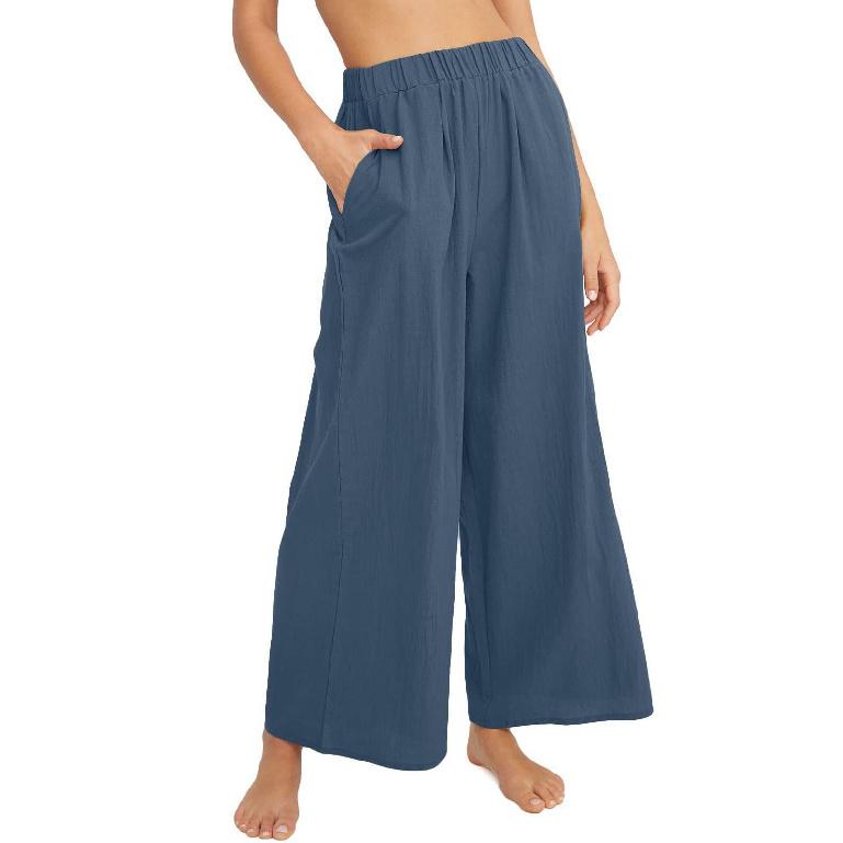 Spring And Summer New Cotton And Linen Women'S Clothing Solid Color Trendy Brand High Waist Loose Casual Wide Leg Pants