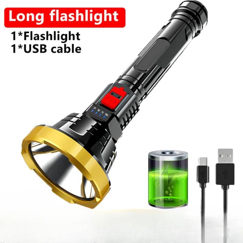 3000LM Long Size ABS Flashlights Rechargeable Bright LED Torch with USB Cable 3 Modes Waterproof for Camping Hiking Fishing