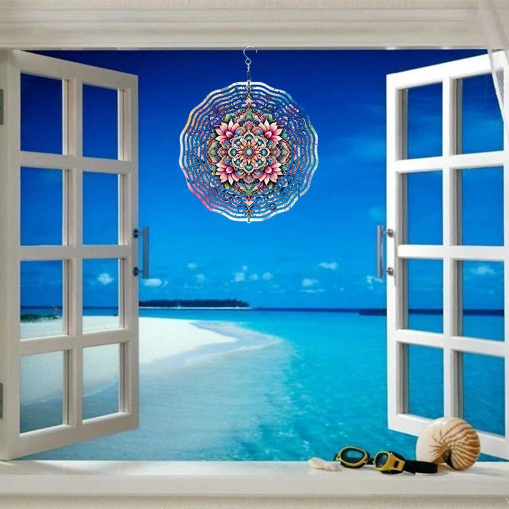 Outdoor Metal Wind Chime with Mandala and Multi Color Floral Design for Garden Balcony Patio Yard Porch Durable Hanging Art No Battery Needed