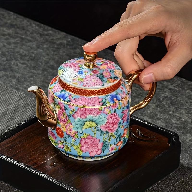 1 Stück Emaille-Teekanne im chinesischen Stil, Chinoiserie, Keramik, verbrühungshemmender Teebereiter, Haushalts-Kungfu-Teeservice mit Filter, große Kapazität