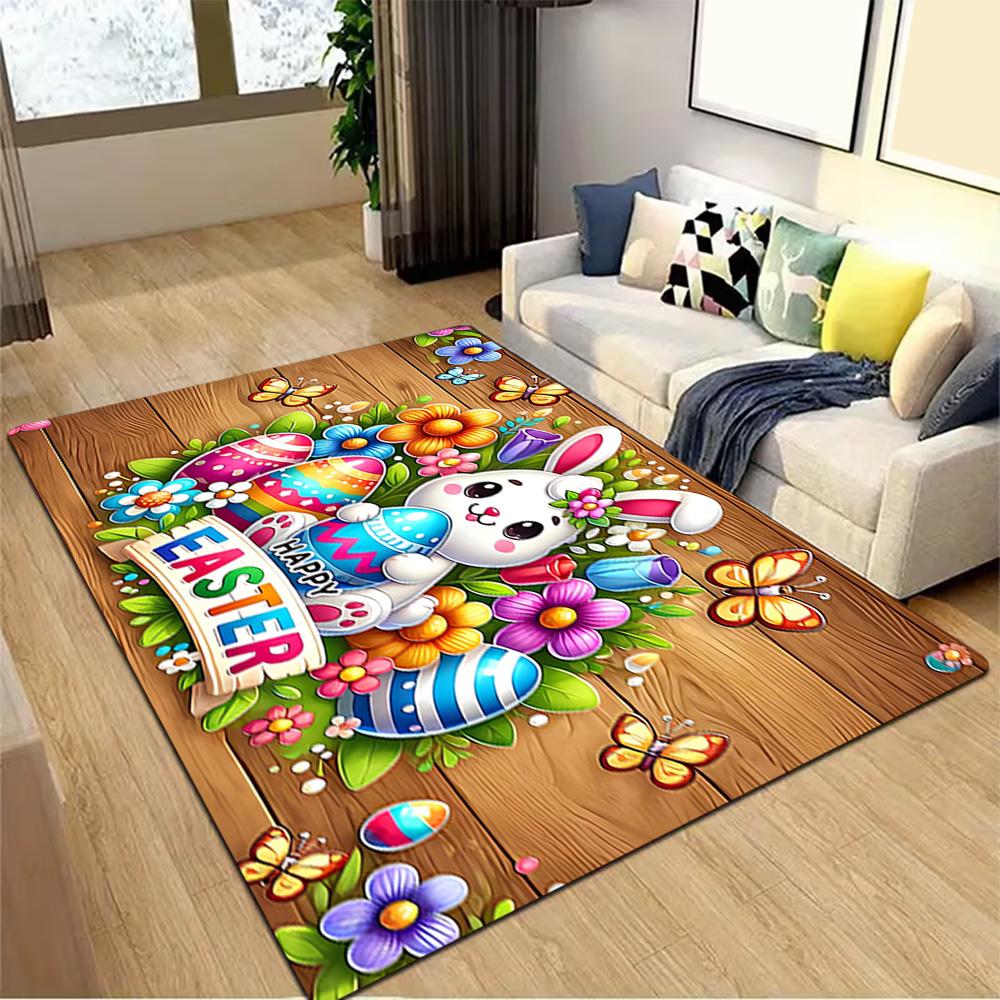 Spring Bunny Watercolor Print Decoration,Carpet,Living Room,Bedroom, Non-slip,Square rug