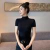 New Ancora Red Half Turtleneck Short-sleeved Bottoming Shirt for Women to Wear with Summer, Spring and Autumn New Style Tops