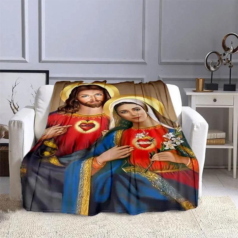 Jesus and The Virgin Mary Print Blanket Faith Religious Blanket Soft Warm Throw Blanket Sofa Bedding Birthday Gifts Blanket