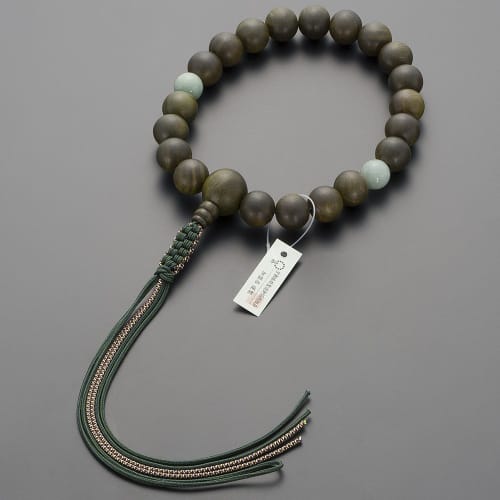 Buddhist Altar Shop Takita Shoten Buddhist Prayer Beads, Jodo Shinshu Formal Prayer Beads [For Men] Green Sandalwood (Tree of Life) with 20 Burmese Ja