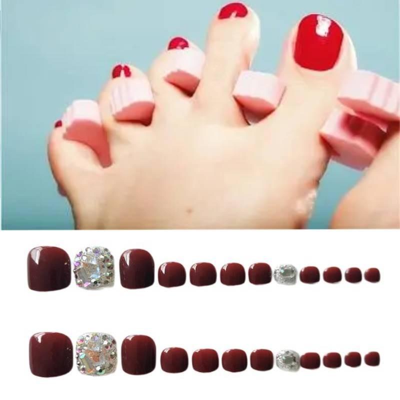 J-12 Cherry Diamond Removable Wearable Toe Nail Art Stickers Handmade Gel Toe Nail Tips For Women