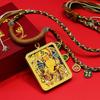 Yellow Jambhala Tibetan Thangka Gold Pendant Necklace with Fashionable Rope for Attracting Wealth