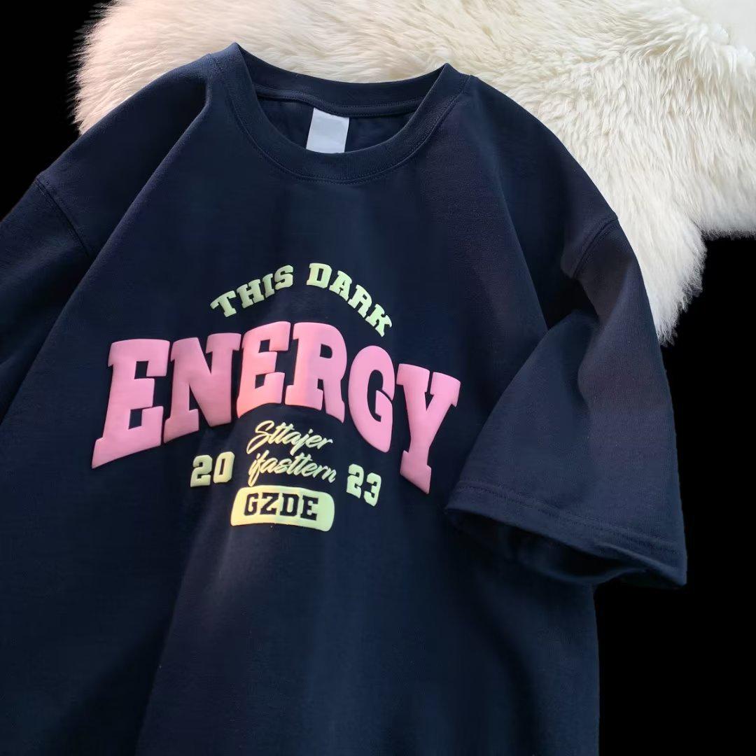 

Мужская летняя футболка в стиле ретро, бордового цвета, свободного кроя, с короткими рукавами, модный парный топ L темно-синий