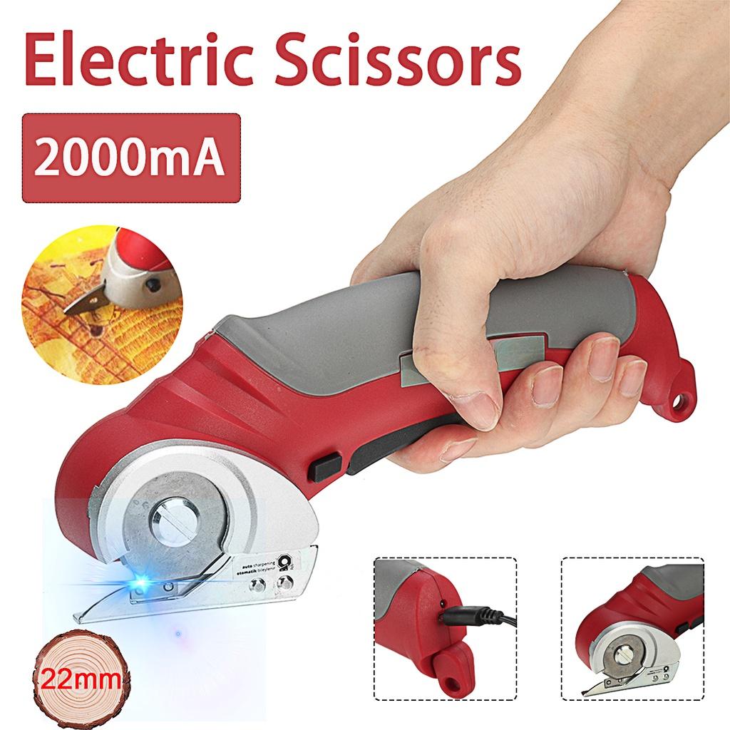 2000mAh Electric Scissors Shear Cloth Cutter Fabric Cutting Machine Kit Cutting Tool Portable Cordless Electric Round Scissors Red New